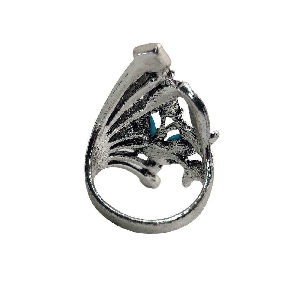 Silver Butterfly Rhinestone Statement Ring - Size 8 - Picture 6 of 7